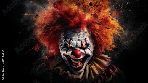 A realistic photo with evil clown. Generative ai.