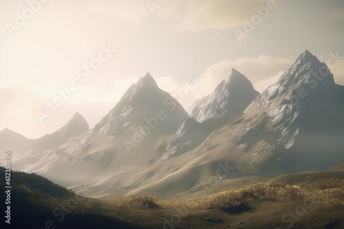 A minimalist landscape with a scenic mountain or hillside  Generative AI