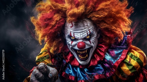 A realistic photo with evil clown. Generative ai.