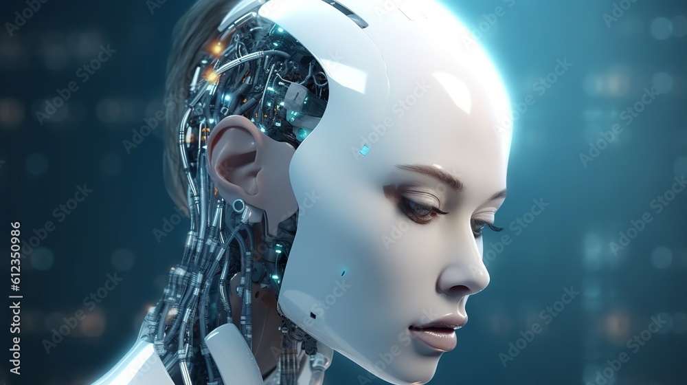 A female robot face ai. Generative ai.