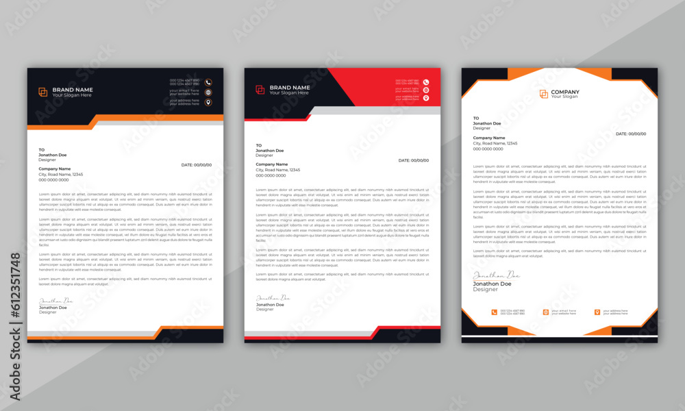 Corporate business letter head design template set with unique shape. business letterhead bundle. Abstract letterhead Design.