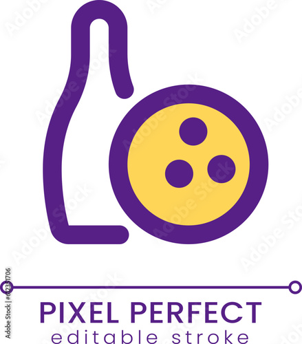 Bowling equipment pixel perfect RGB color ui icon. Team sports game. Simple filled line element. GUI, UX design for mobile app. Vector isolated pictogram. Editable stroke. Poppins font used
