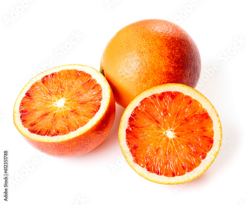 Sicilian blood oranges on white background