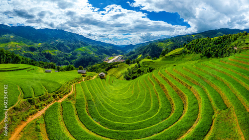Aerial view of Rice terraces in Mu cang chai, Vietnam.