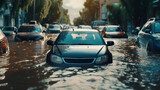 The car is sinking in the city. Generative AI