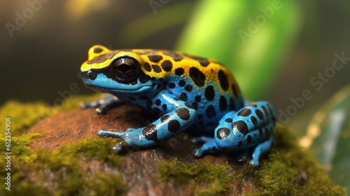 Bright poisonous frog on a stone. Generative AI
