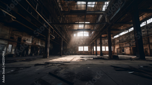 Abandoned industrial plant. Generative AI.