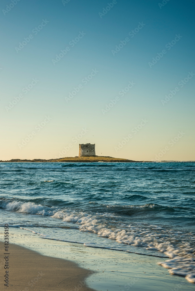 Stintino tower in Pelosa beach in Sardinia, Italy