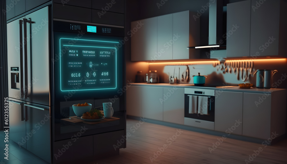 Remote automation home control system on digital tablet, Smart kitchen concept. Generation AI Remote automation home control system on digital tablet, Smart kitchen concept. Generation AI