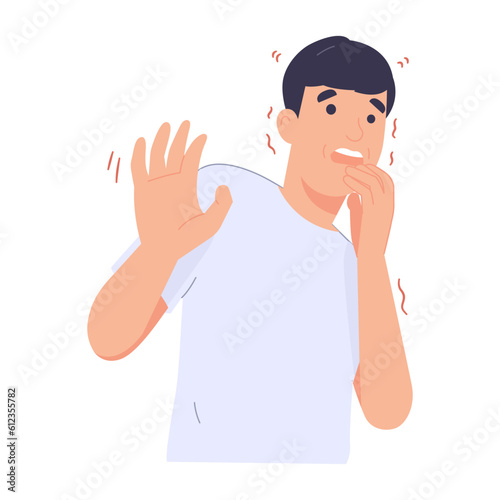 Man scared. shocked scared face expression. Wow, screaming with the opening. Hand drawn vector character illustration. Isolated on white background.