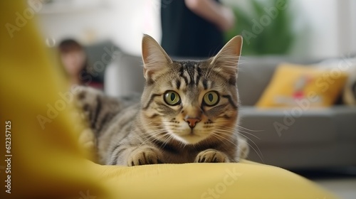 Cat Setting On Sofa and Looking At Camera