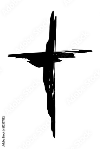 Handdrawn christian cross symbol, hand painted with ink brush. Png clipart isolated on transparent background