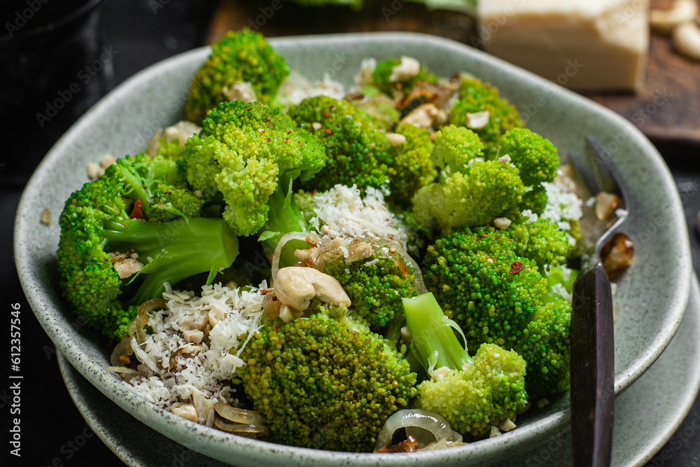 Broccoli and Onion Salad with Cashews and Parmesan