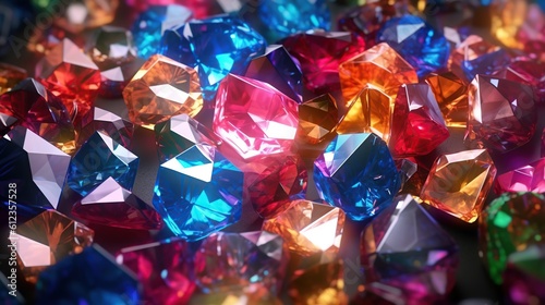 Shining colorful gems crystals background photo