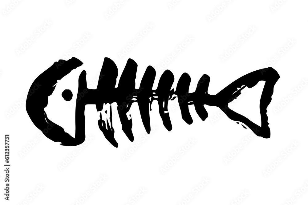 Stockfoto Fish bone skeleton hand painted with ink brush stroke. Png ...