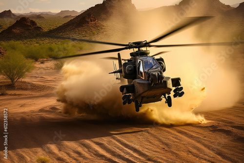 Fast and Low: AH64 Apache Gunship in Action. Generative AI photo