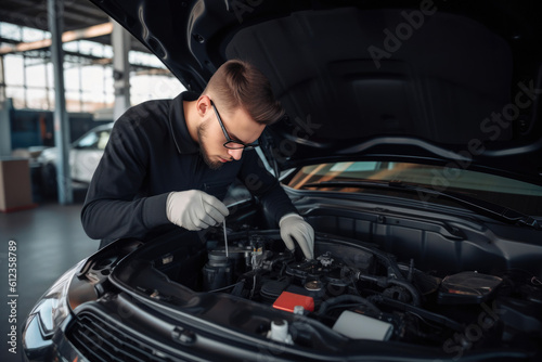 Skilled Auto Mechanic Inspecting Vehicle. Generative AI