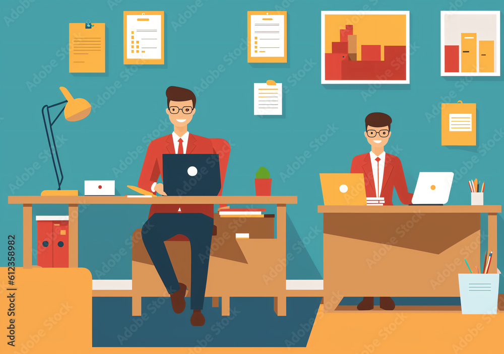 Flat vector illustration working office Flat vector illustration working office
