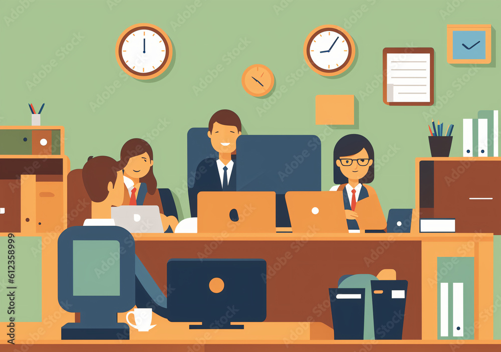 Flat vector illustration working office Flat vector illustration working office