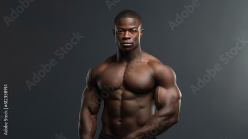 African American Bodybuilder on a Grey Background. Generative AI © AIproduction