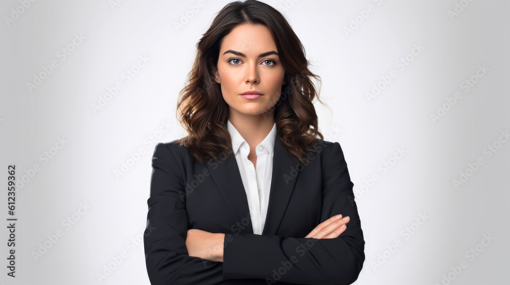 Determined businesswoman displaying self-assurance. Generative AI Determined businesswoman displaying self-assurance. Generative AI