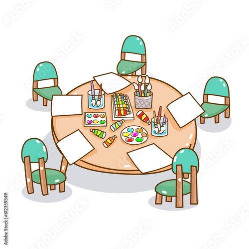 Illustration set table for classroom.