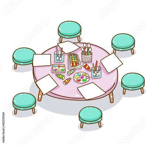 Illustration set table for classroom.