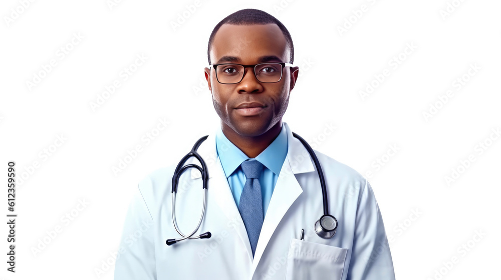 Professional African-American Physician on White Background. Generative AI