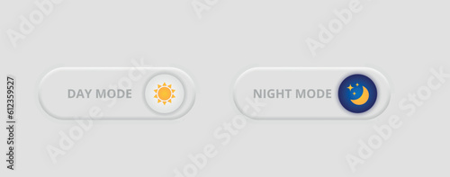 Day night mode icon for application. Dark mode switch. Frontend control realistic vector illustration on white