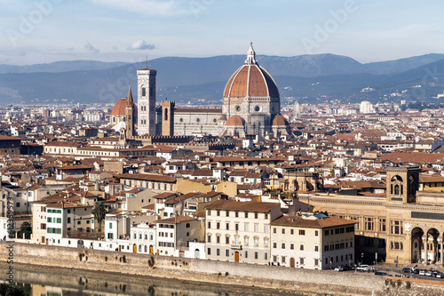 Panoramic view of Florence. Cattedrale di Santa Maria del Fiore. a bright morning day in Italy.