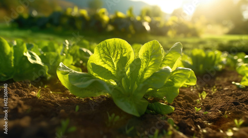Nature's Bounty: Vibrant Leaf Lettuce Field. Generative AI