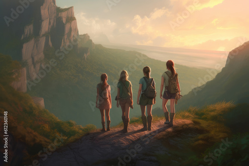 Active Women Exploring Scenic Hiking Paths. Generative AI © Andrii 