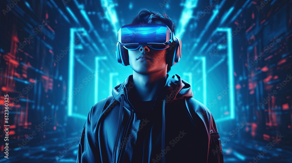 Visualization of a man wearing virtual reality glasses Visualization of a man wearing virtual reality glasses