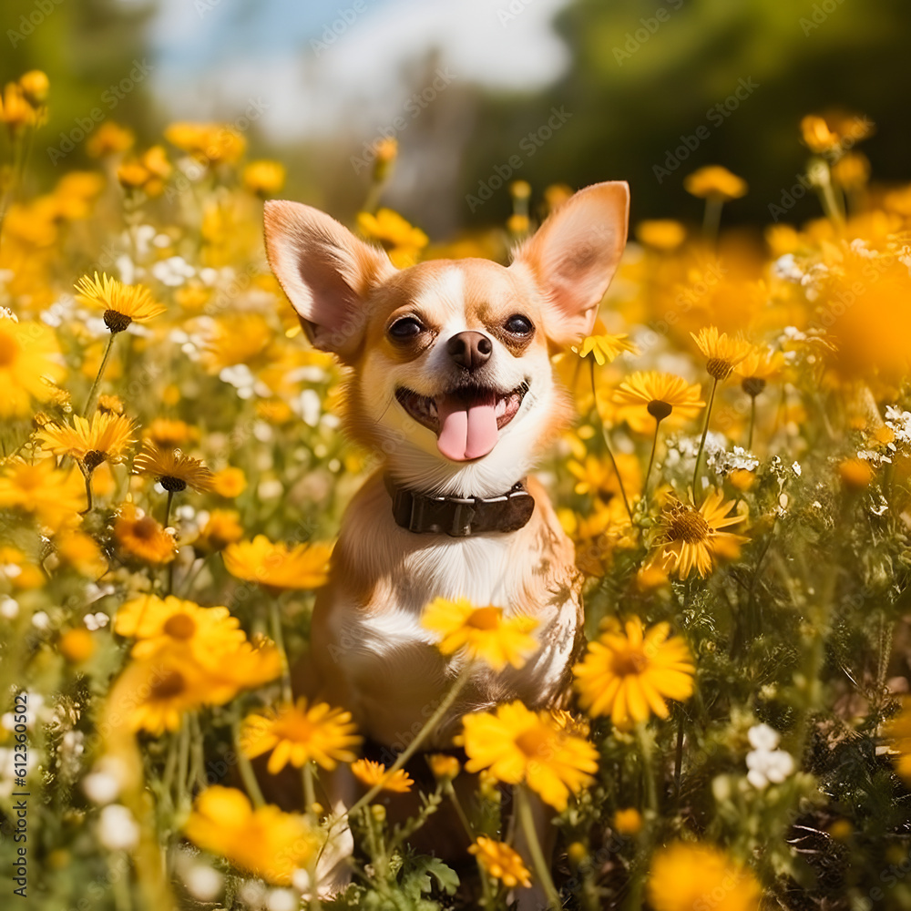 Nature's Delight: Captivating Chihuahua Amidst a Sea of Blossoms Nature's Delight: Captivating Chihuahua Amidst a Sea of Blossoms