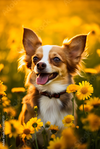Nature s Delight  Captivating Chihuahua Amidst a Sea of Blossoms