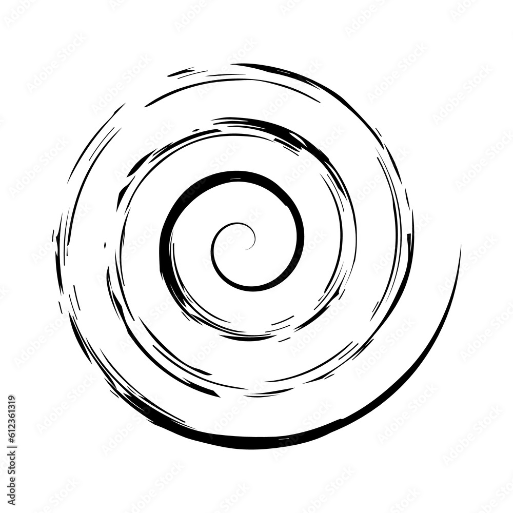 Whimsical spiral symbol hand painted with ink watercolor brush. Png clipart isolated on transparent background