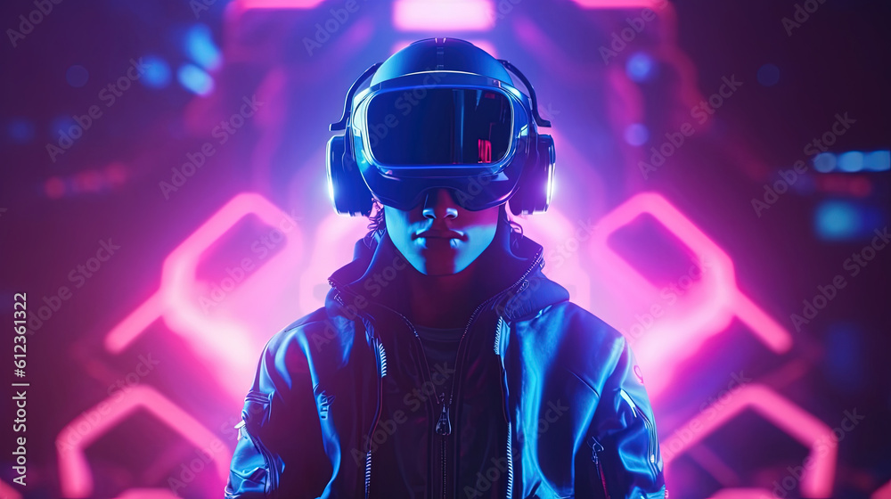 Visualization of a man wearing virtual reality glasses Visualization of a man wearing virtual reality glasses