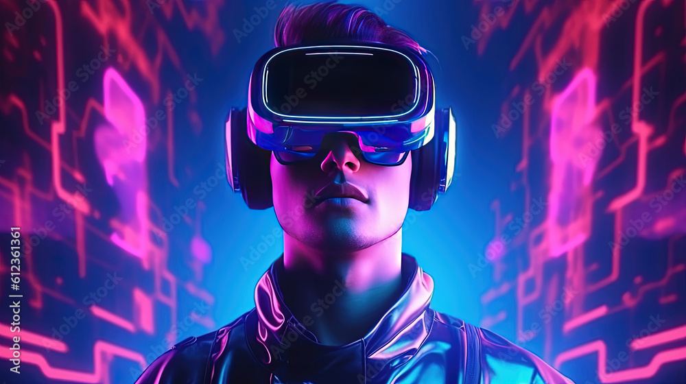 Visualization of a man wearing virtual reality glasses Visualization of a man wearing virtual reality glasses