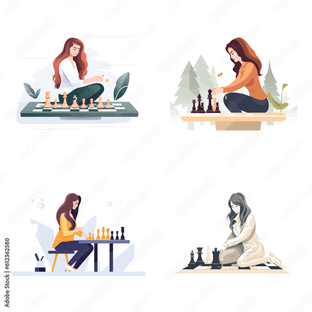 Woman playing chess vector isolated Woman playing chess vector isolated