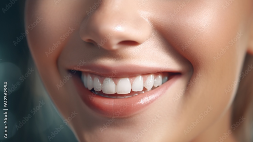 Fototapeta premium close up crop half face woman, dental smile white teeth