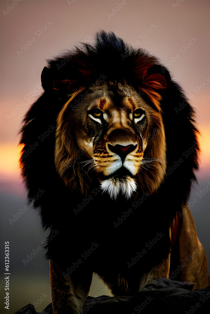 Naklejka premium Lion face , feline king isolated , wildlife Portrait Wildlife animal. Generative ai