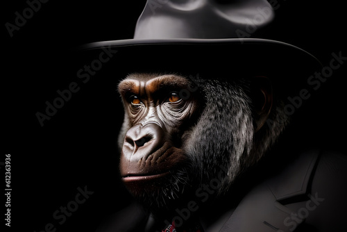 Gorilla gangster suit , Mafia Style , monkey animal . Generative ai