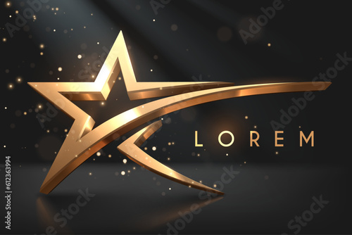Golden star shape template with light effect