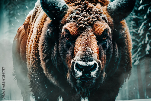 Big Bison Buffalo , power animal wildlife , strong . Generative ai photo