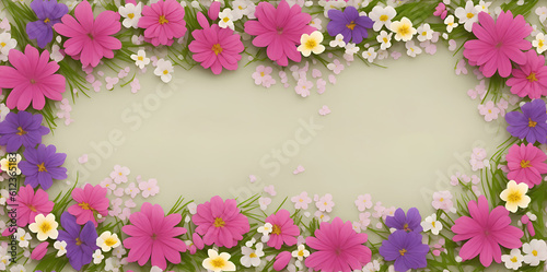 Pink flowers with leaves on a gray background, with space for text.