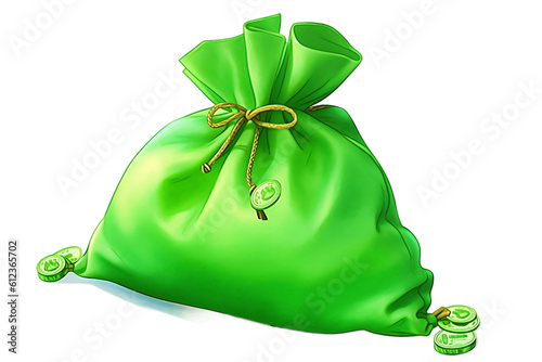 Green Money Bag Isolated on Transparent Background. Generative AI
