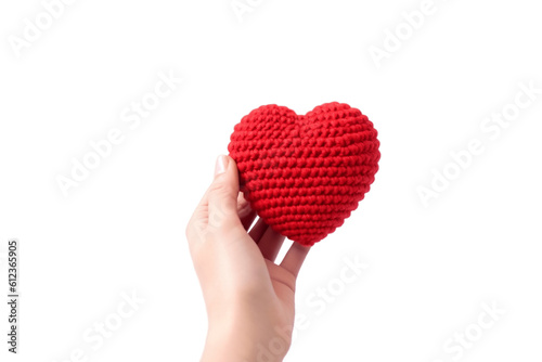 Hand Holding Heart Crochet Isolated on Transparent Background. Generative AI