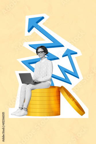 Promo illustration procter gamble company advertisement collage of young auditor worker analyze finance stats isolated on yellow background photo