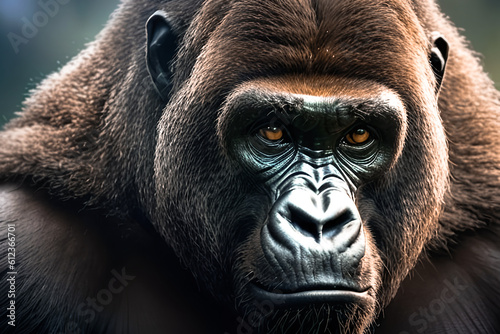Fototapeta Gorilla mammal animal face , wildlife monkey big black strong