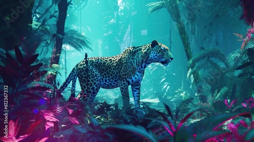 Jungle with animal in the style of vaporwave Generative AI